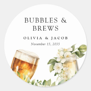 Bubbles and Brews Couples Shower Classic Round Sticker