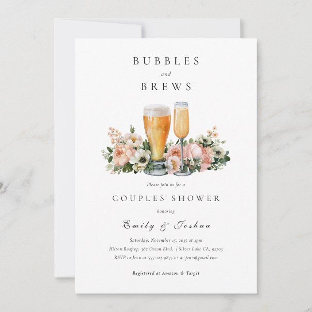 Bubbles and Brews Couples Shower Invitation (Front)