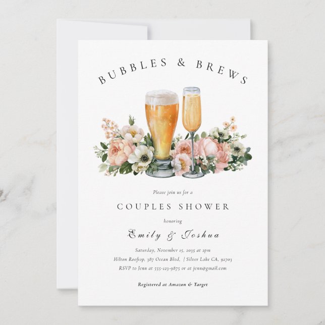 Bubbles and Brews Couples Shower Invitation (Front)