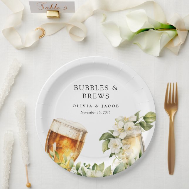 Bubbles and Brews Couples Shower Paper Plate (Wedding)