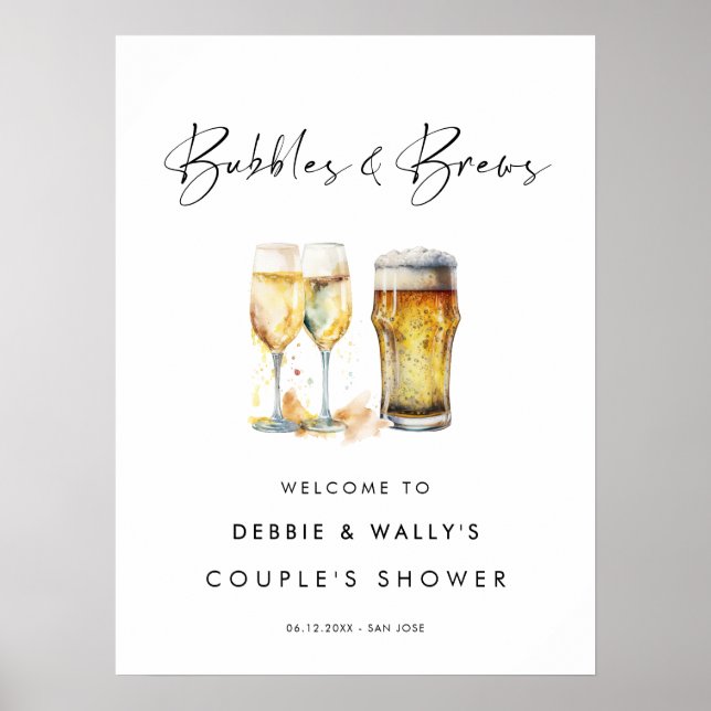 Bubbles and Brews Couple's Shower Welcome Poster (Front)