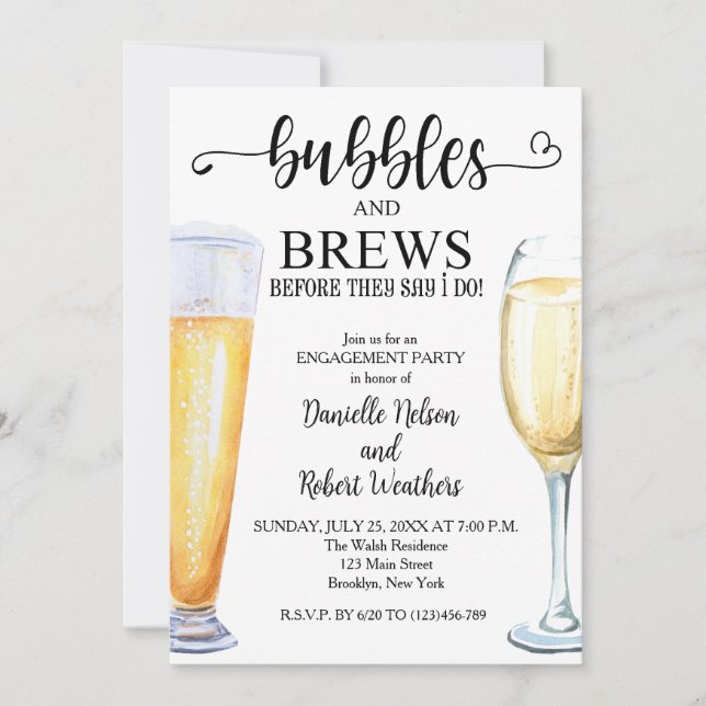 Bubbles and Brews Engagement Party Invitation (Front)