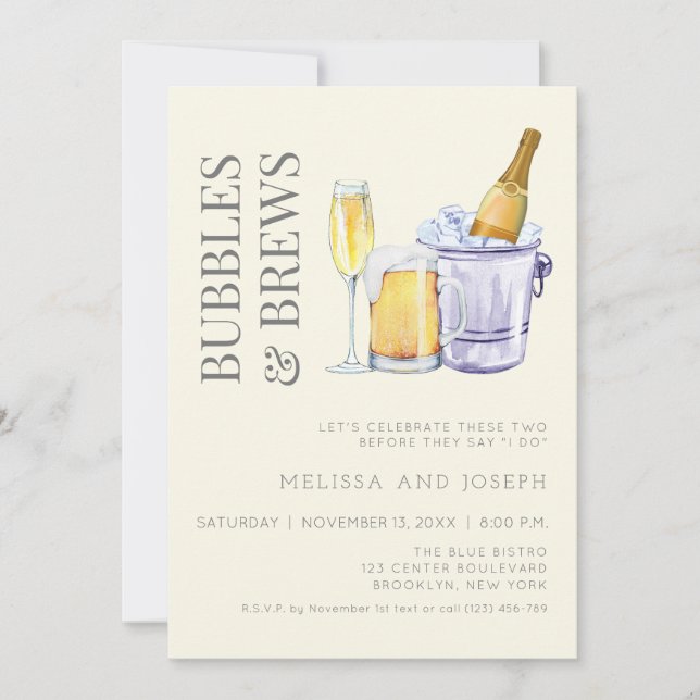Bubbles and Brews Engagement Party Invitation (Front)