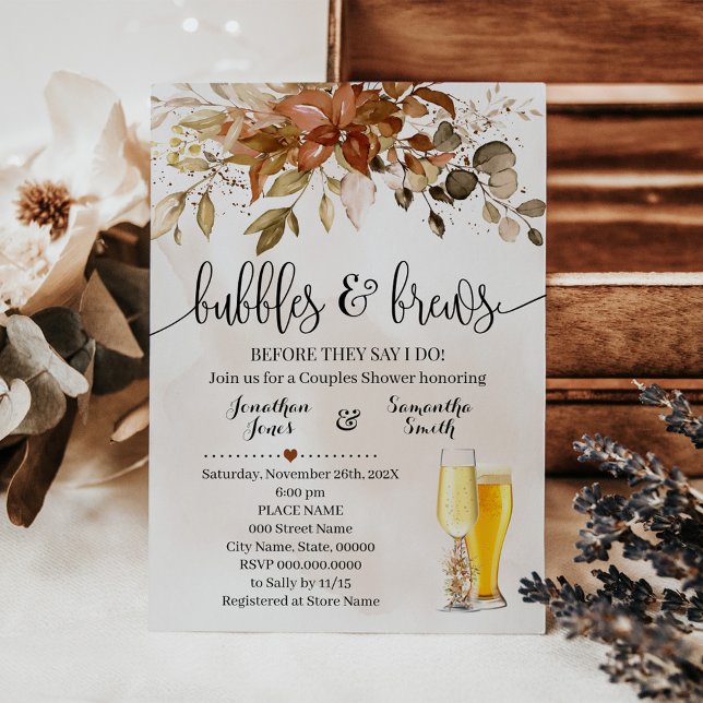 Bubbles and Brews Fall Autumn Wedding Shower Invitation (Creator Uploaded)