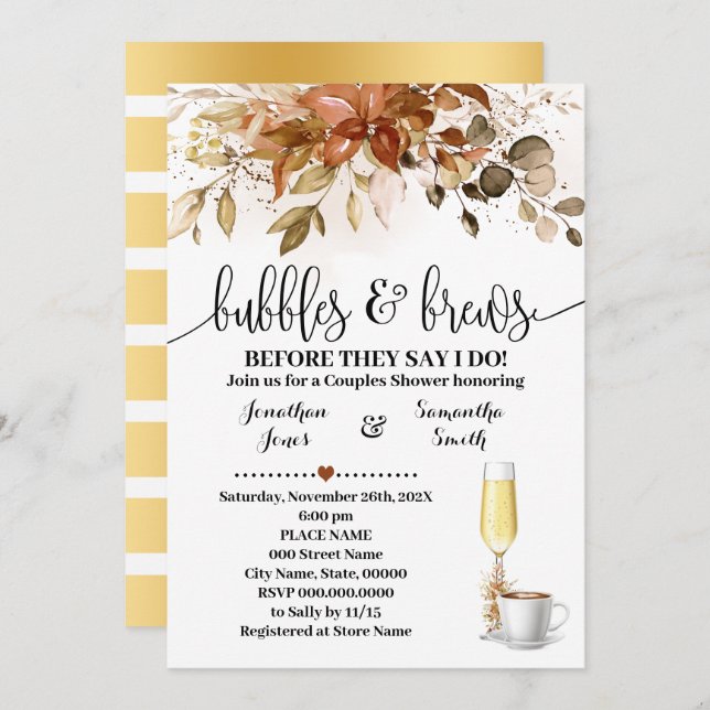 Bubbles and Brews Fall Coffee Bridal Shower  Invitation (Front/Back)