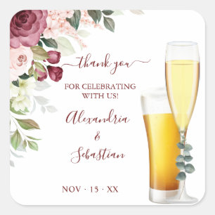 Bubbles and Brews Thank You Floral Wedding  Square Sticker