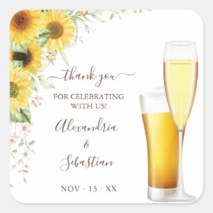 Bubbles and Brews Thank You Sunflower Wedding Square Sticker