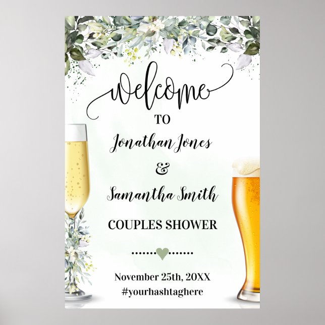 Bubbles and Brews Welcome Couples Shower Sign (Front)