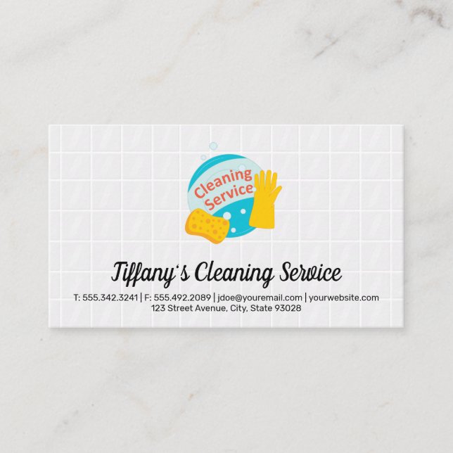 Bubbles and Cleaning Gloves | Bathroom Tiles Business Card (Front)