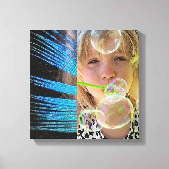 BUBBLES AND PEACOCK FEATHERS CANVAS PRINT (Front)