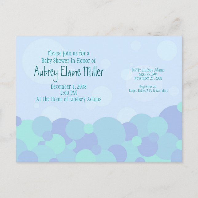 Bubbles Baby Shower Invitation Postcard (Front)