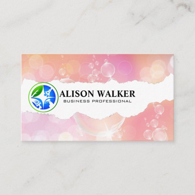 Bubbles Background | Cleaning Icons Business Card (Front)