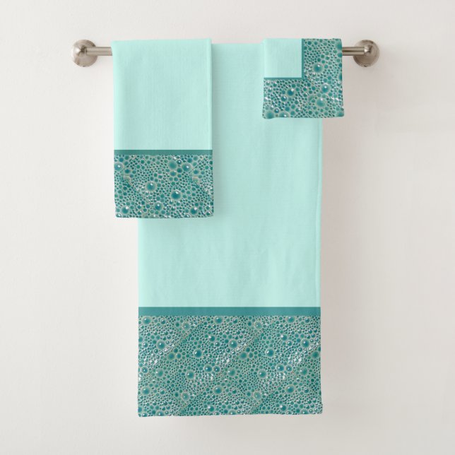 Bubbles Bath towel set, turquoise (Insitu)