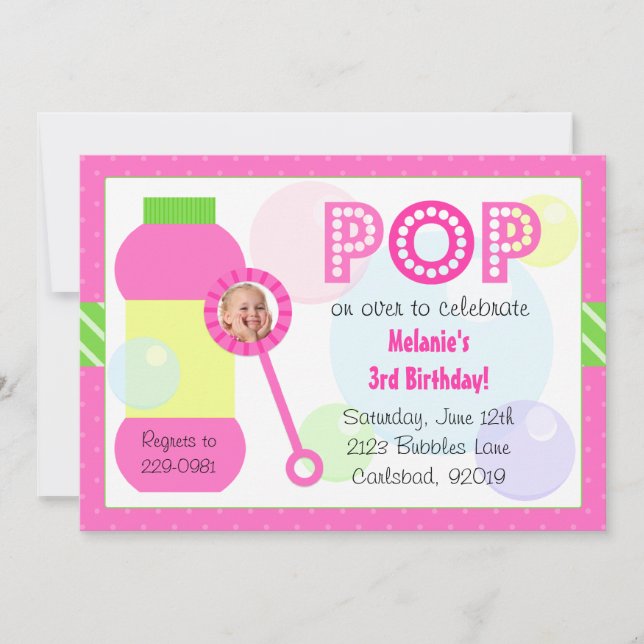 Bubbles Birthday Party Invitation (Front)