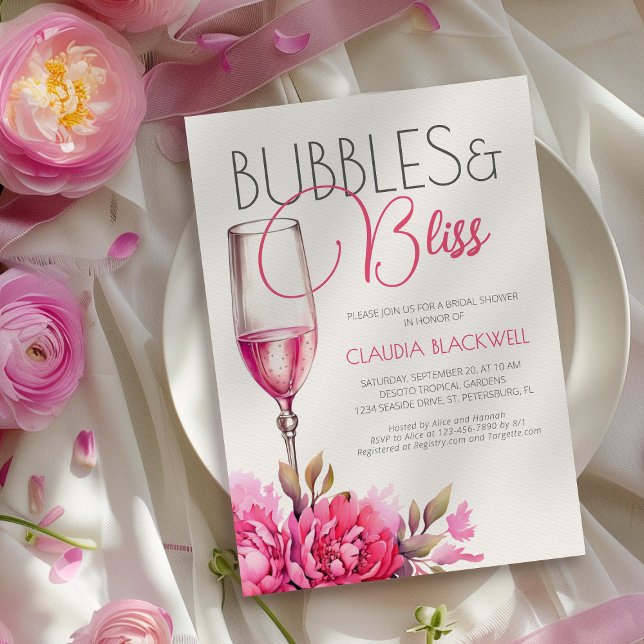 Bubbles Bliss Magenta Champagne Bridal Shower Invitation (Creator Uploaded)