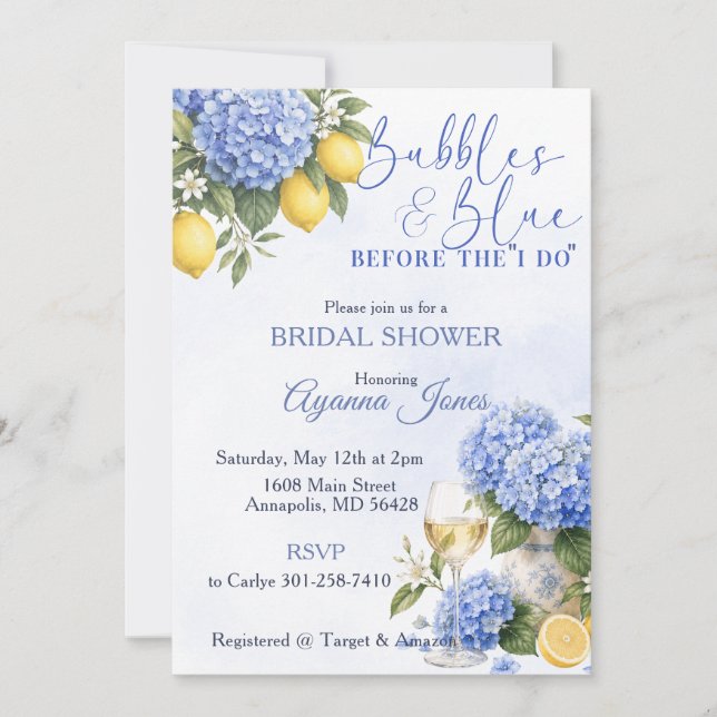 Bubbles & Blue before "I Do" Bridal Shower Invitation (Front)