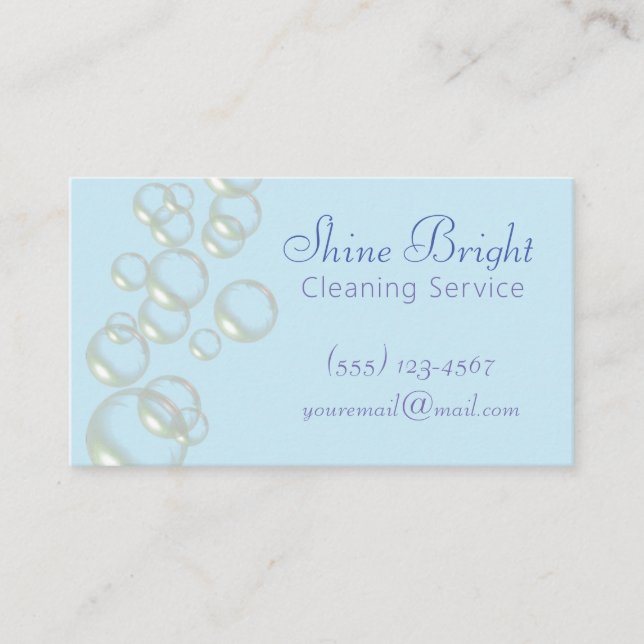 Bubbles Blue Professional Design Cleaning Service Business Card (Front)