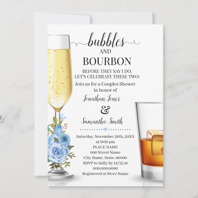 Bubbles & Bourbon before I do couples shower blue  Invitation (Front)