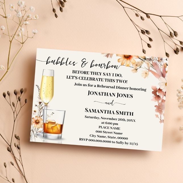 Bubbles & Bourbon Couples Shower Fall Wildflowers Invitation (Creator Uploaded)