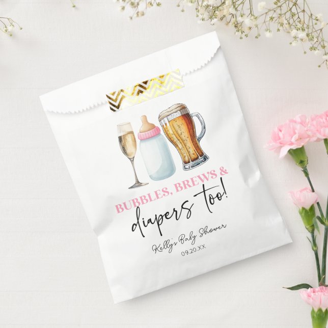 Bubbles Brews and Diapers Too! Baby Shower Favour Bag (Sealed)