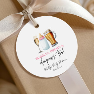 Bubbles Brews and Diapers Too! Baby Shower Favour Tags