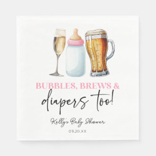 Bubbles Brews and Diapers Too! Baby Shower Napkin
