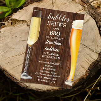 Bubbles Brews & BBQ Western Adults Birthday Invitation