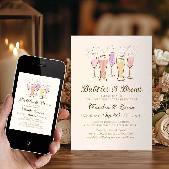 Bubbles & Brews Couples Coed Bridal Shower Invitation (Creator Uploaded)
