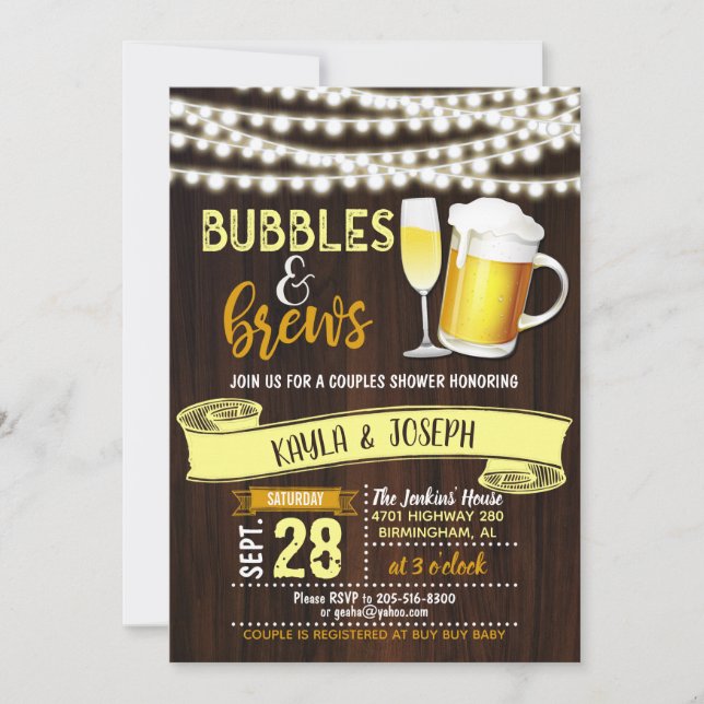 Bubbles & Brews Couples Shower Invitation (Front)