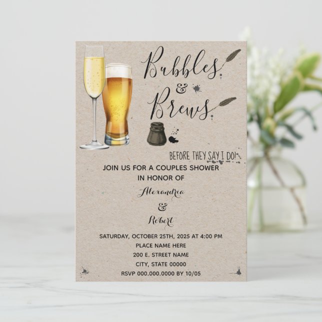 Bubbles & Brews Couples Wedding Shower Invitation (Standing Front)