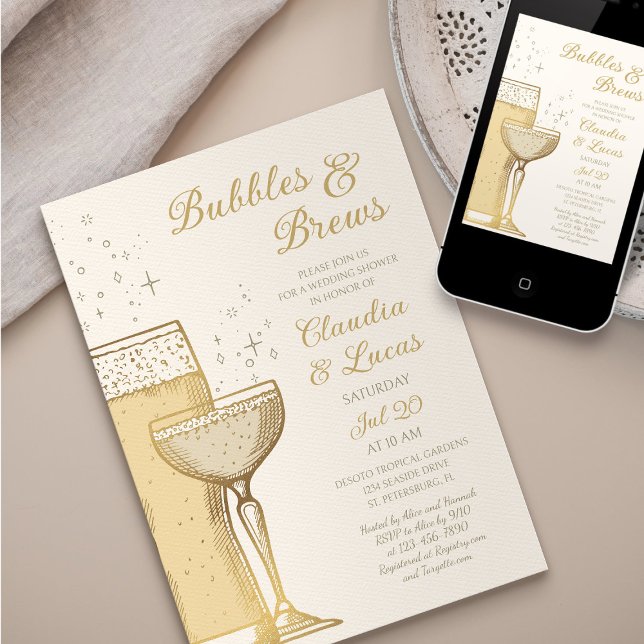 Bubbles Brews Couples Wedding Shower Invitation (Creator Uploaded)