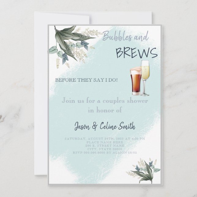 Bubbles & Brews Couples Wedding Shower Invitation (Front)