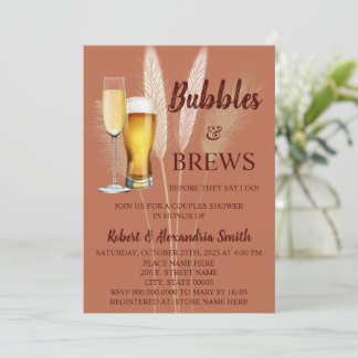 Bubbles & Brews Couples Wedding Shower Pampas Invitation