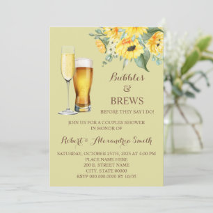 Bubbles & Brews Couples Wedding Shower Sunflowers Invitation