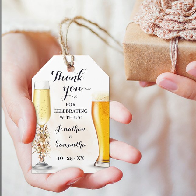 Bubbles & Brews Fall Eucalyptus Autumn Favour Tag (Bubbles & Brews Fall Eucalyptus Autumn Favor Tag, Champagne and Beers Couples Shower)