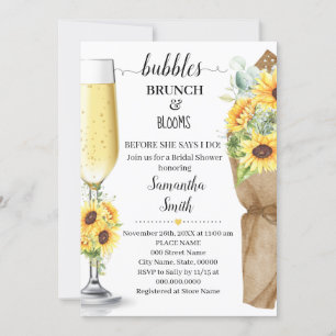 Bubbles Brunch & Blooms Sunflowers Bridal Shower Invitation