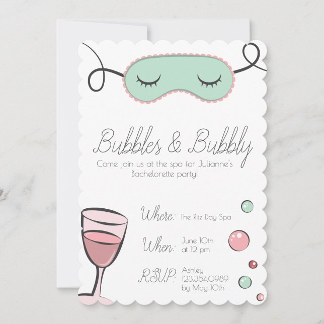 Bubbles & Bubbly Bachelorette Party Invitation (Front)