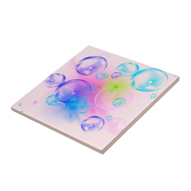 BUBBLES - Colourful Abstract Image of Fractal Art  Ceramic Tile (Side)