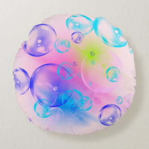 BUBBLES - Colourful Abstract Image of Fractal Art Round Cushion