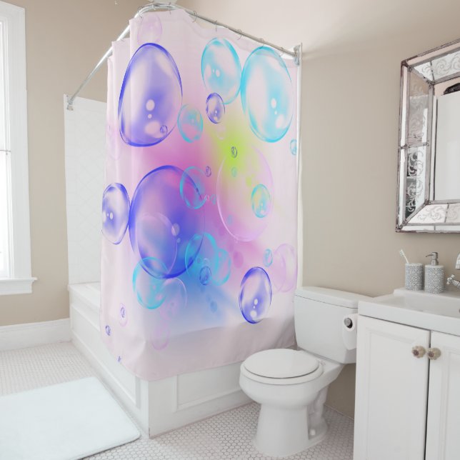 BUBBLES - Colourful Abstract Image of Fractal Art  Shower Curtain (In Situ)