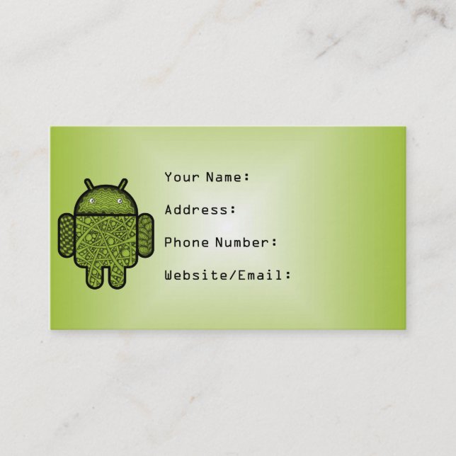 Bubbles Doodle Character for the Android™ robot Business Card (Front)