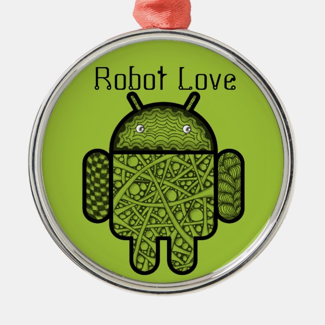 Bubbles Doodle Character for the Android™ robot Metal Ornament (Front)