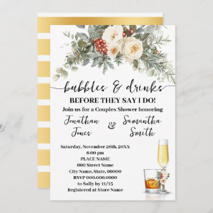 Bubbles & Drinks Bridal Shower Winter Floral Invitation