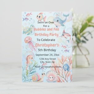 Bubbles & Fins Kids Ocean Birthday Invitation