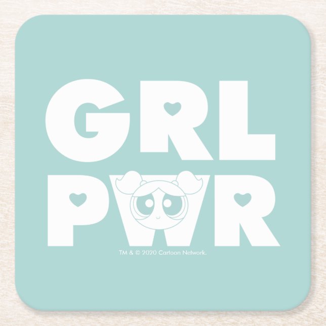 Bubbles: Girl Power Square Paper Coaster (Front)