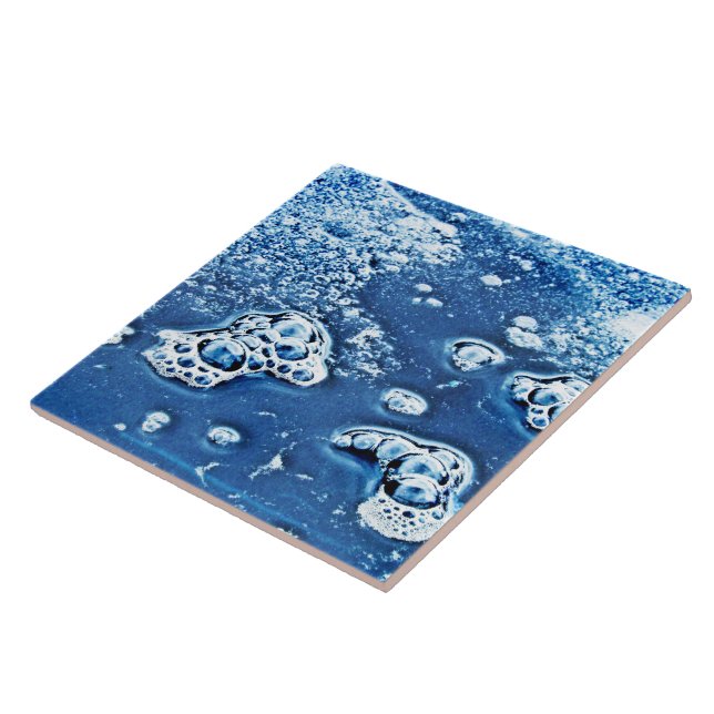 Bubbles Ice Water Blue Abstract Ceramic Tile (Side)