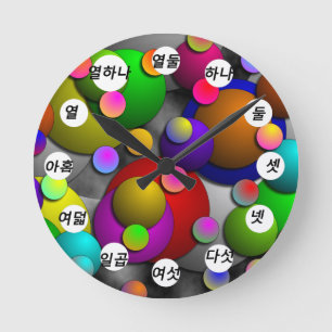 Bubbles (Korean Face) by Kenneth Yoncich Round Clock