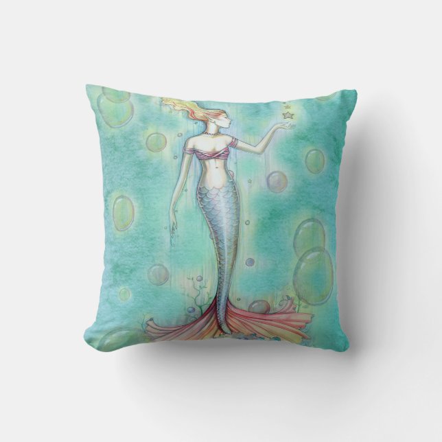 Bubbles Mermaid Throw Pillow (Front)