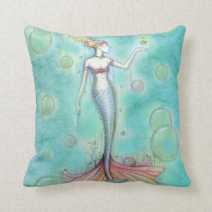 Bubbles Mermaid Throw Pillow