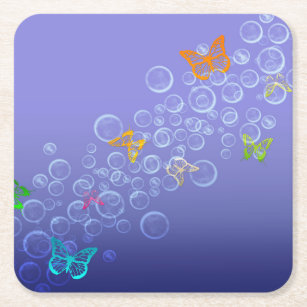 Bubbles n Butterflies Square Paper Coaster